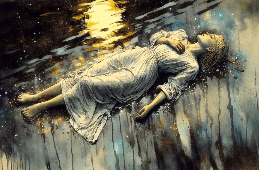 Ash asleep in the water